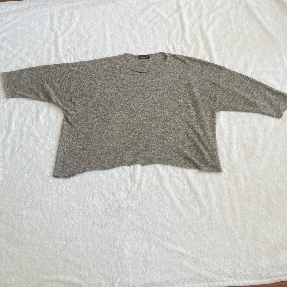 Eskandar Oversized Boxy Knit Top Beige Lagenlook Minimalist‎ Size XL